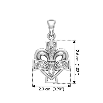 A powerful combination of Celtic elements ~ Sterling Silver Jewelry Pendant in Fleur-de-Lis and Celtic Cross TPD6068 - Jewelry